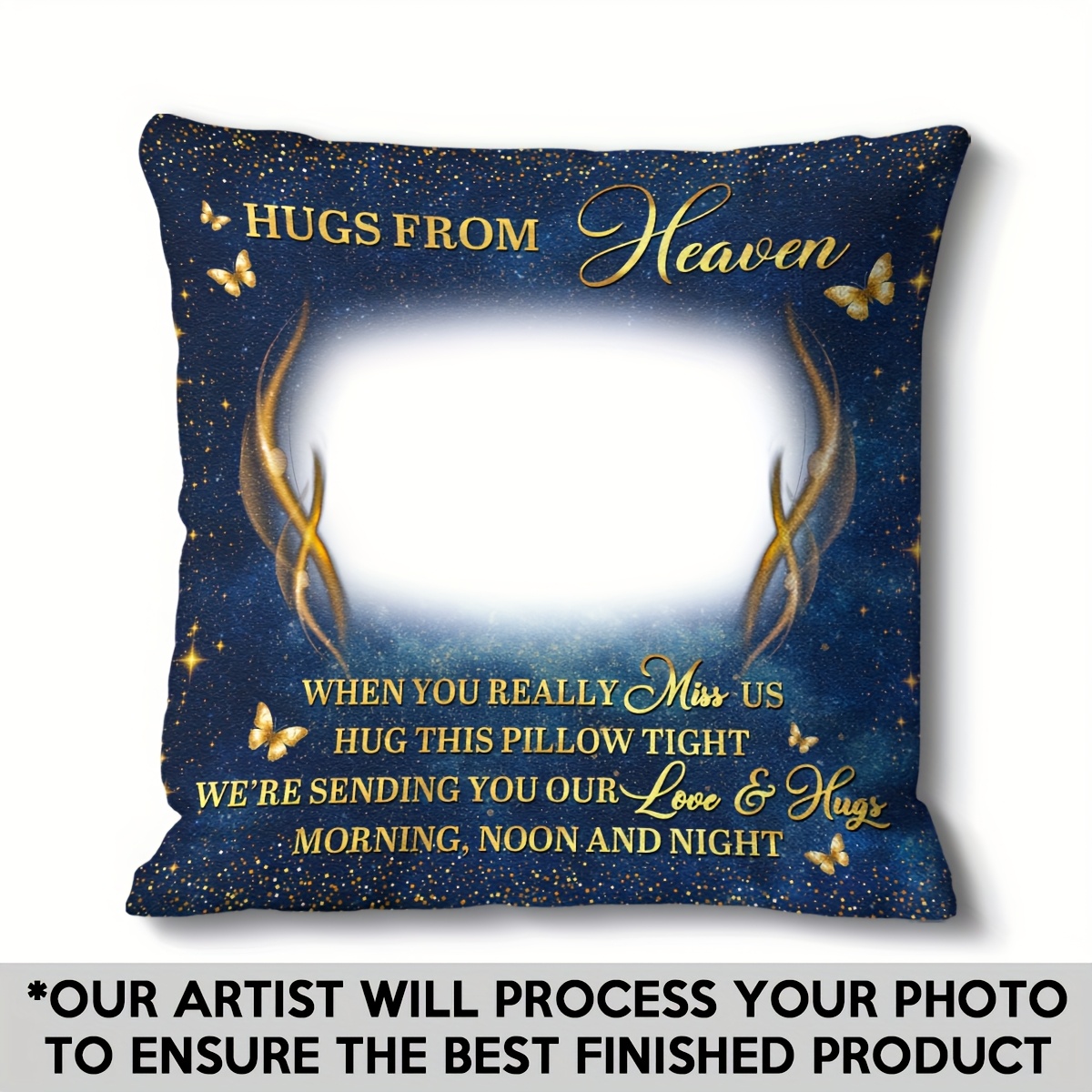 TEMU Custom Photo Pillowcase 1pc - Hug From Heaven - Personalized Memorial Gift, Add Your Own Photo And Message, Soft Plush Material, Zipper Closure,