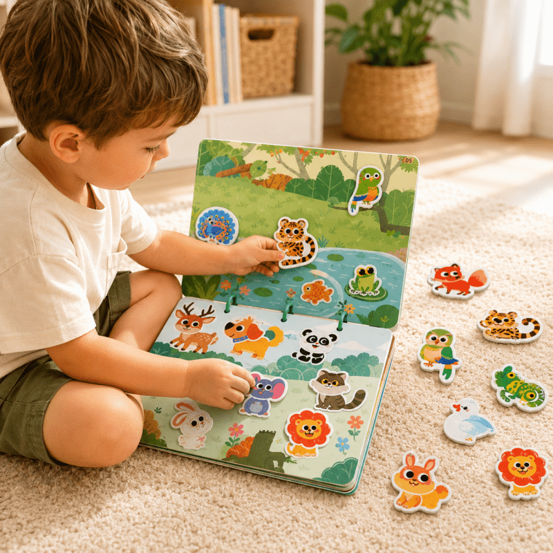 Interactive Quiet Book with Stickers for Educational Play