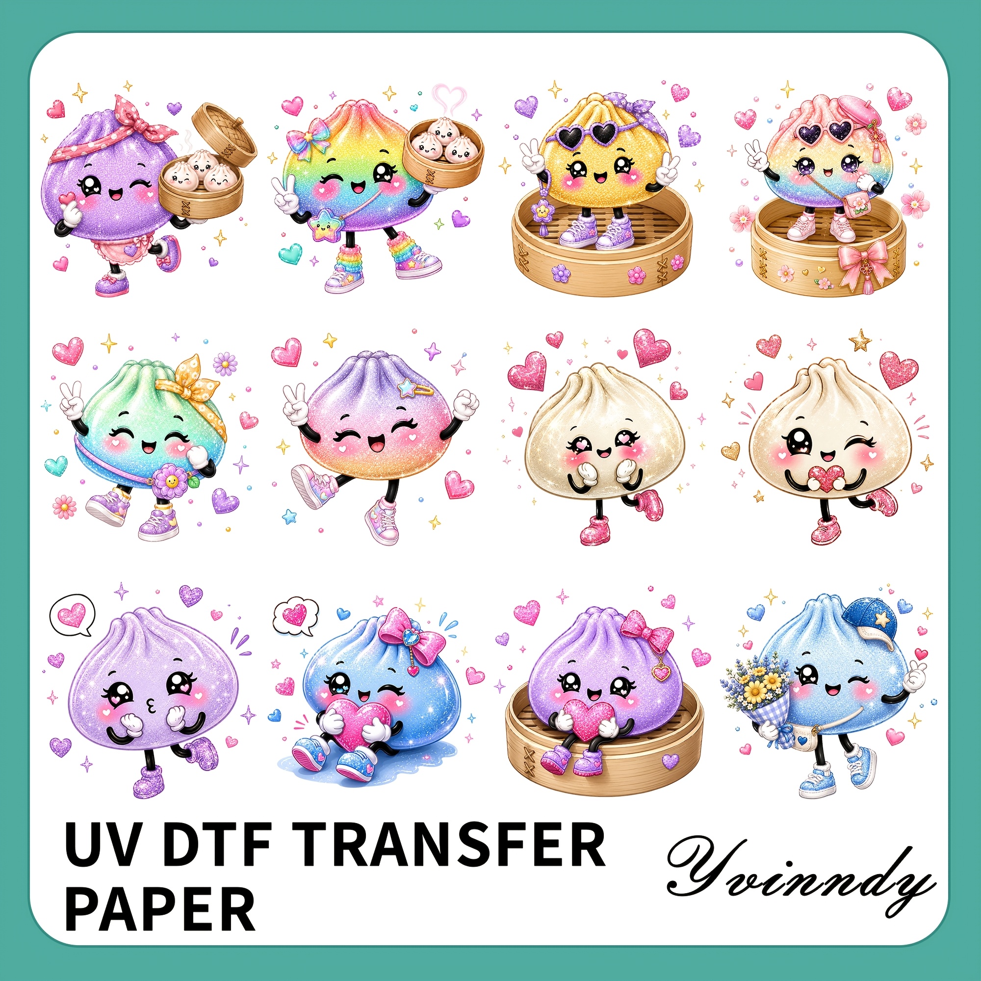 TEMU 12pcs/pcs Suitable For Decorating Cups & Bottles Glitter - Uv Dtf Transfer Paper With Vinyl Sheets, Chinese Dumpling For Crafts, Parties, Themed
