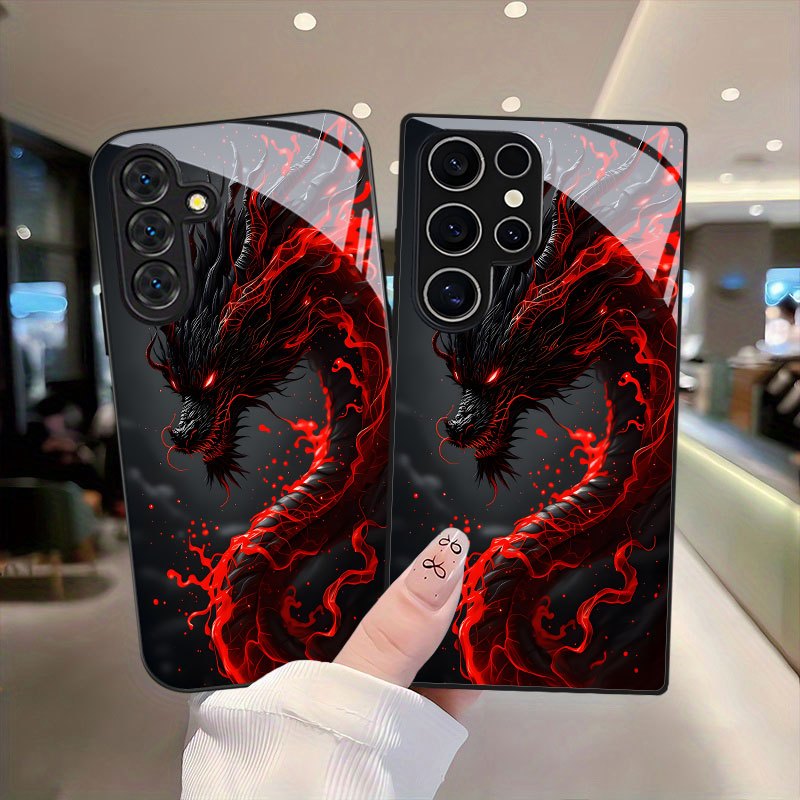 TEMU Phone Case - Black Dragon Pattern Flame Design Phone Case For For Galaxy