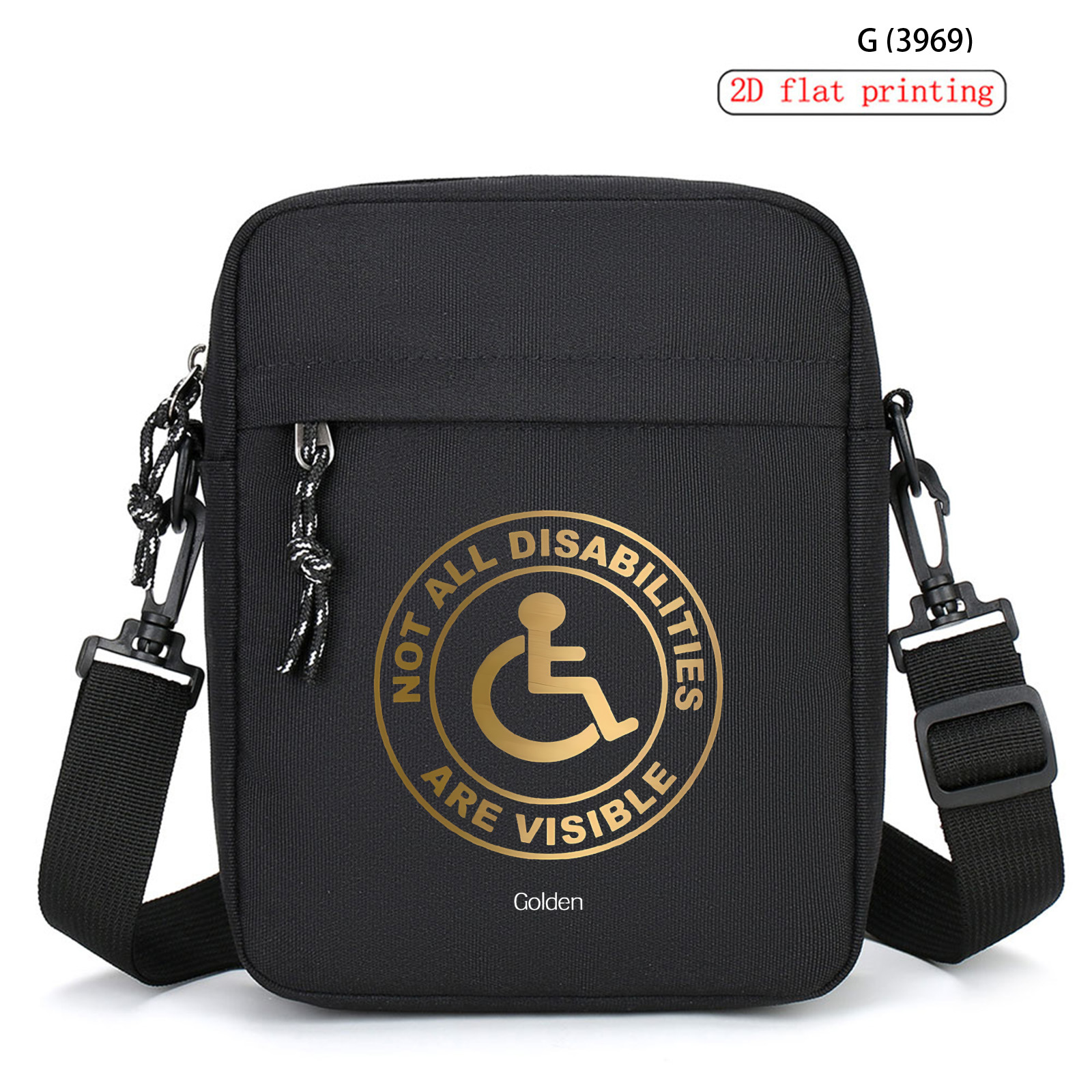 TEMU 1pc Black Fashionable Minimalist Disability Print Crossbody Bag, Multi-functional Large Capacity Shoulder Bag, Phone Pouch, Suitable For Daily