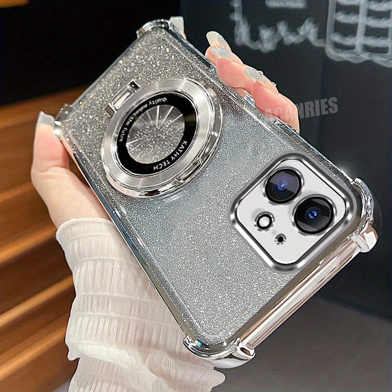 TEMU Phone Case: Luxury Ring Folding Bracket Holder Stand Plating Bling Gradient Glitter Phone Case For Iphone 11 Clear Shockproof Protection Bumper