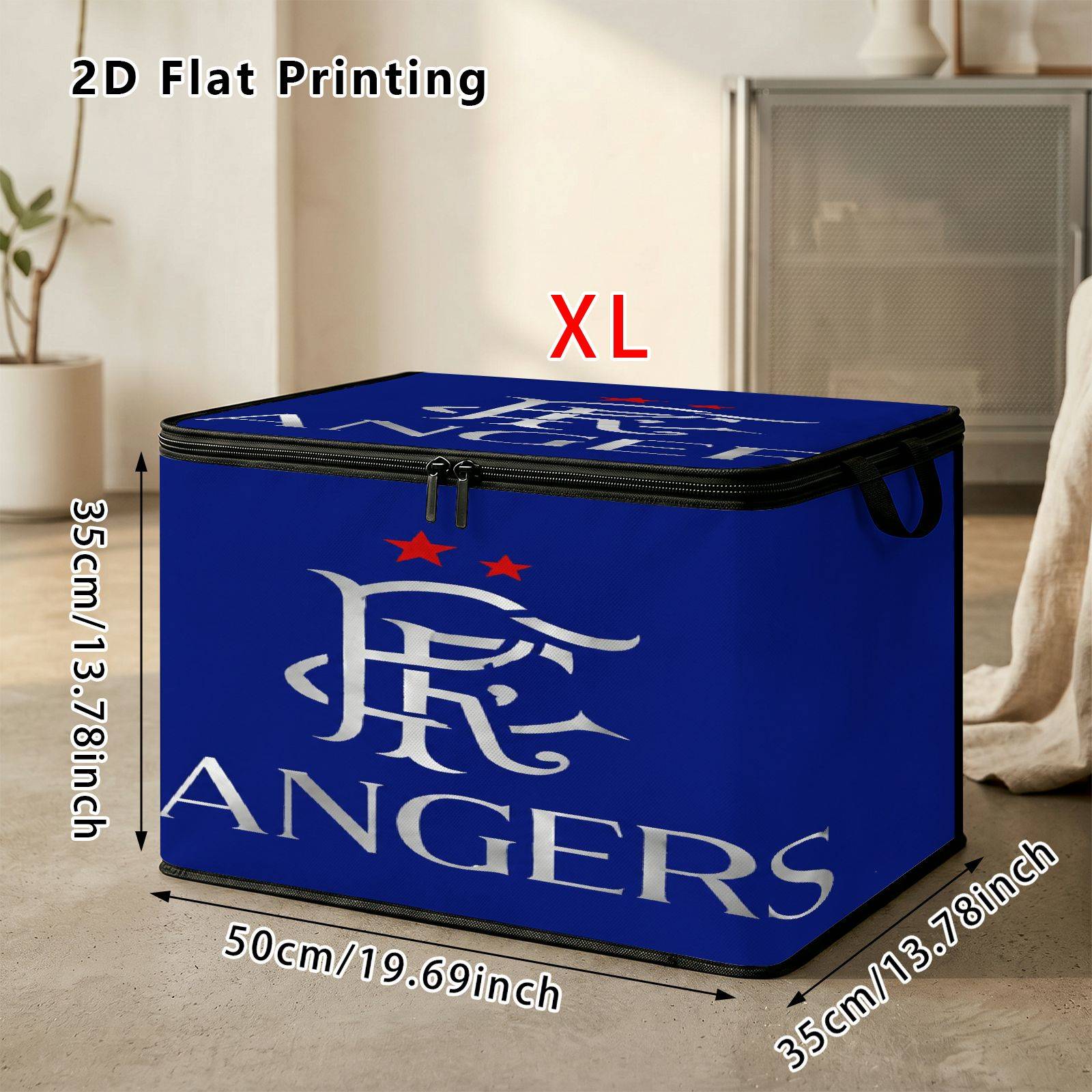TEMU 1pc Rangers Logo Sports Storage Bin | Soft Fabric, Collapsible, Lid, Multipurpose Basket Organizer With Handle For Home Bedroom