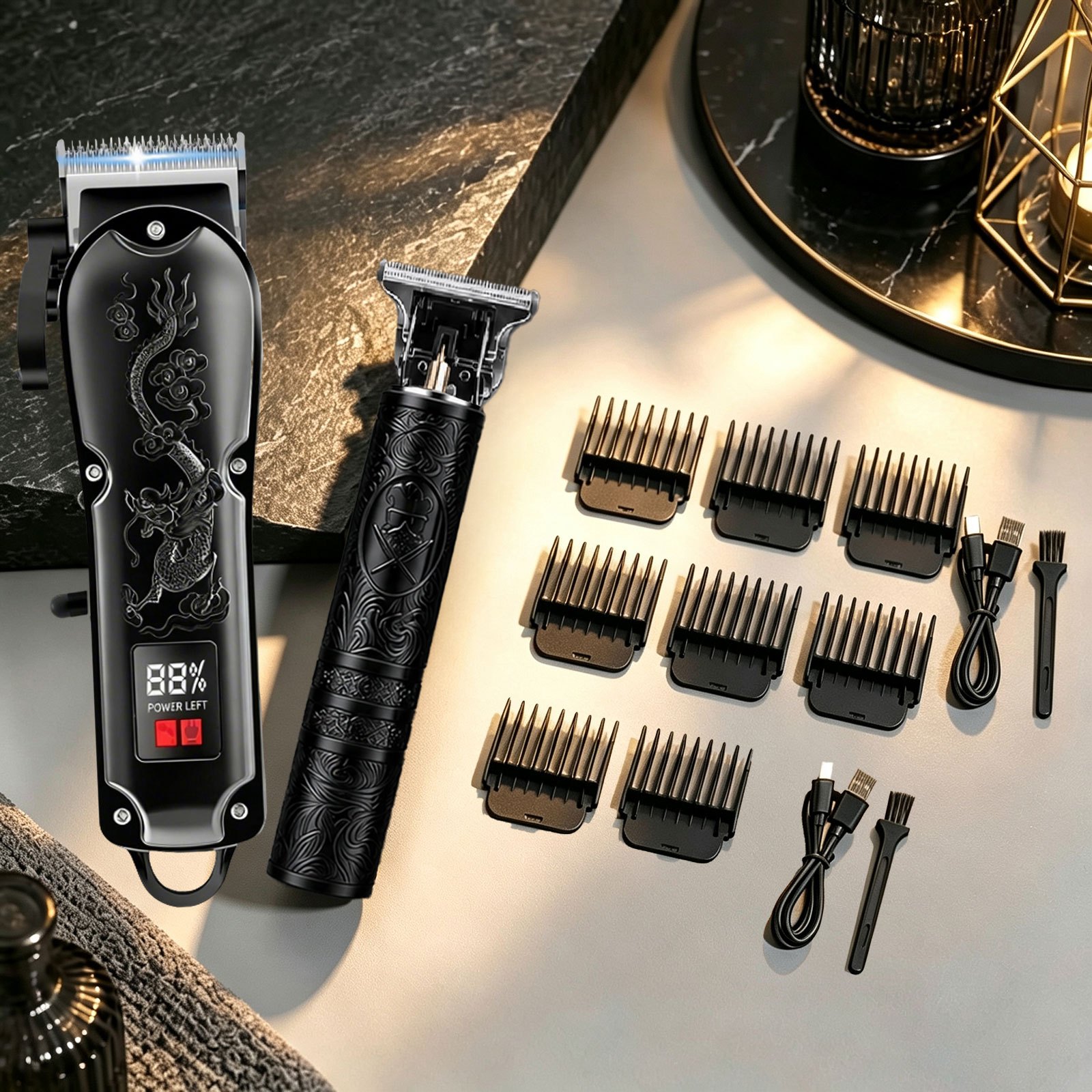 Image of Suit Electric Hair Clipper Shaver Trimmer Alloy Steel Head Three-gear Adjustment Usb Fast Charging Lcd Power Display Household Travel Car Must-have Gift For Husband, Boyfriend And Elders