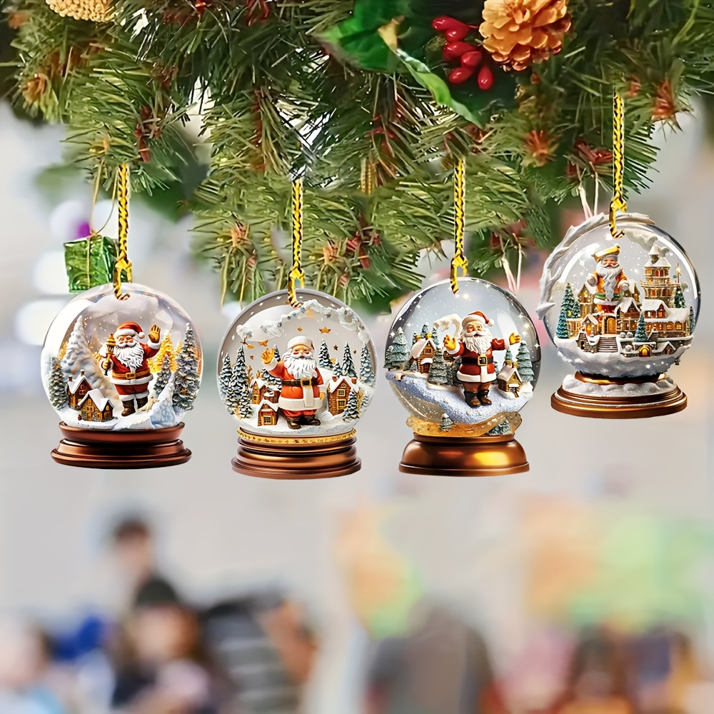 

4pcs Santa Claus Acrylic Christmas Ornaments Set - Battery-free, Tree Decoration & Decor