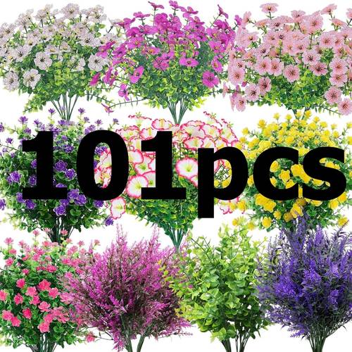 item picture 101 bundles of outdoor artificial flower mixed bouquets violet camellia eucalyptus leaves uv resistant simulation flowers fade resistant decoration
