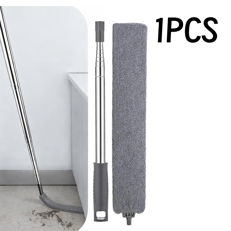 TEMU 1pc Gray Extendable Dust Cleaner, With Extension Rod, Under Bed Cleaning Tool, With 1pc Microfiber Dust Cloth, For Refrigerator, Furniture,