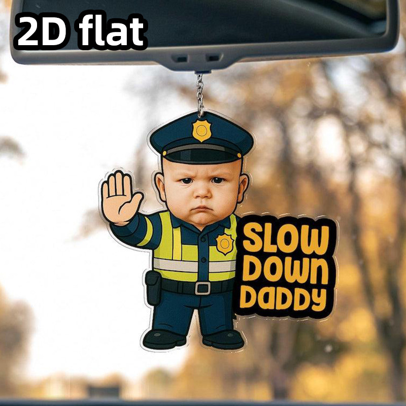 TEMU 2d Flat, 2d Custom-designed Personalized Photo Car Safety Decorations, Photo Car Safes, Car Ornaments, Cute Little Police Officer Decorations,