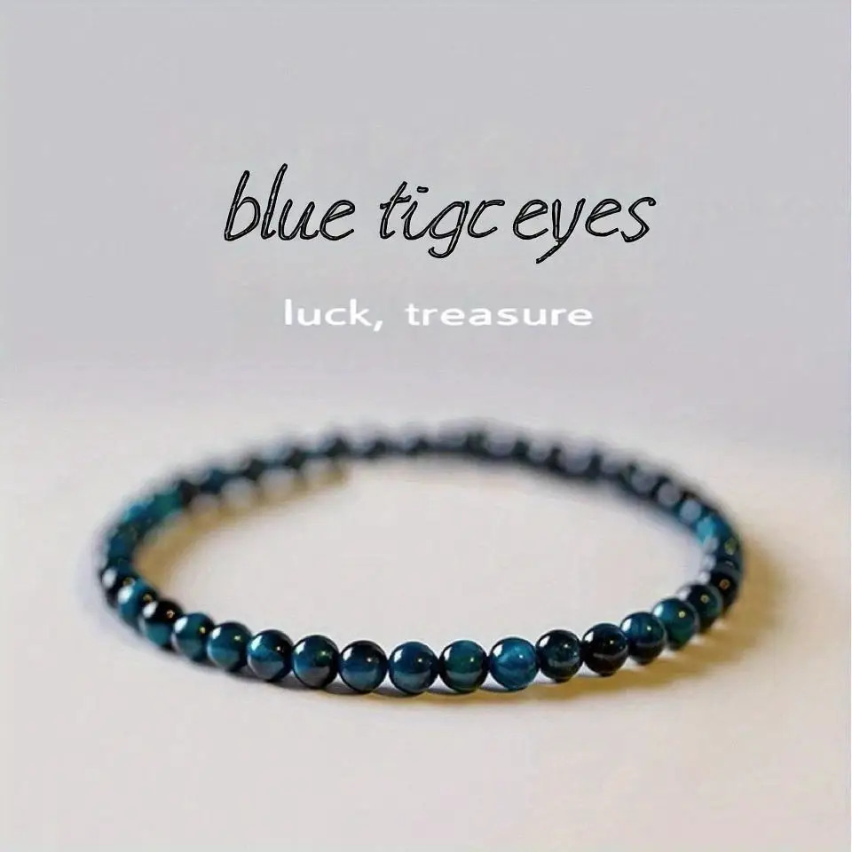 TEMU [new Style] Tiger Eye Stone Bracelet, Tiger Eye Stone Beads 4mm Round Cat Eye Anklet Necklace Enhances , Suitable As A Gift For Men And Women