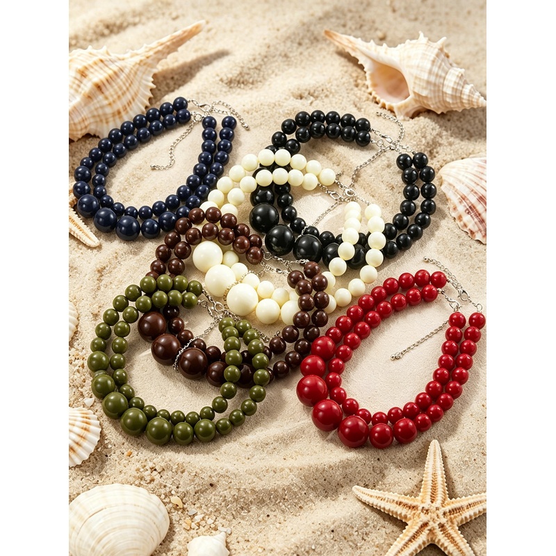 2pc Bohemian Acrylic Round Geometric Necklace Set, Summer