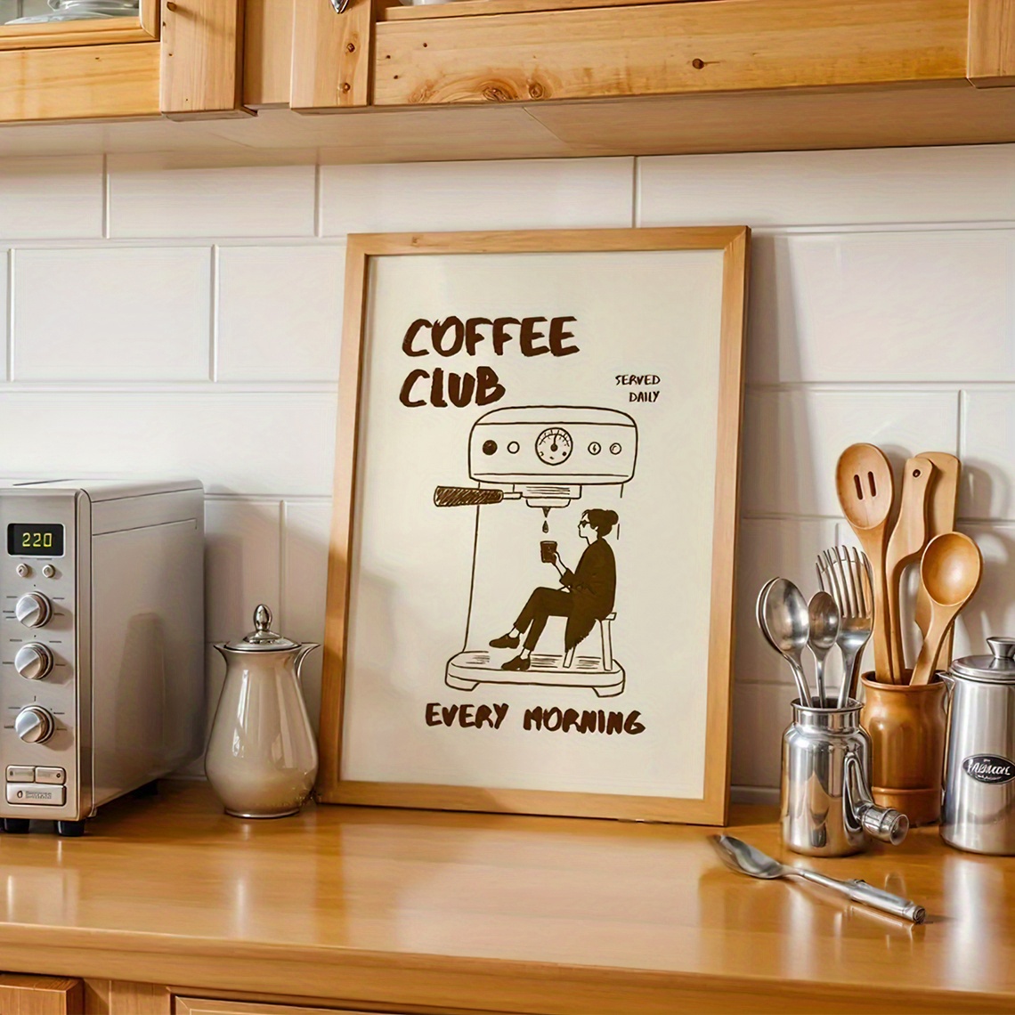TEMU 1pc Vintage Coffee Club Poster - Retro Cafe Decor With Espresso Machine - "coffee Club Everyday - Morning" - , Living Room, Office Wall Art -