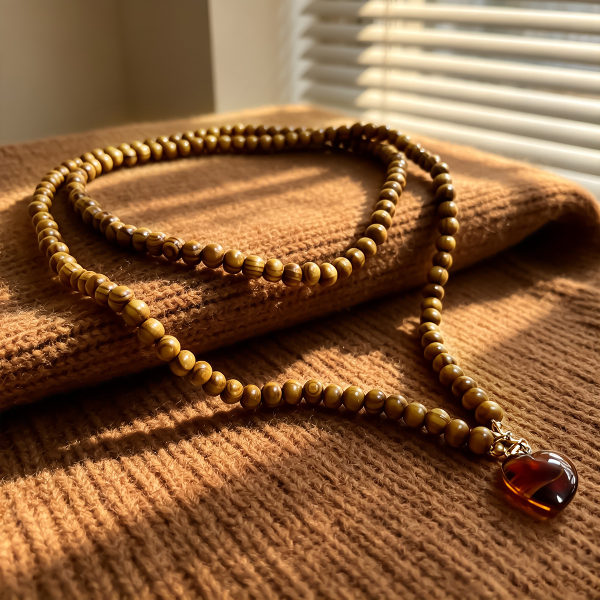 TEMU 1 Collar Largo con Colgante de de Ámbar Estilo Retro Bohemio, Accesorio de Superposición , Adecuado para Uso Diario, Regalo de Cuentas de Madera