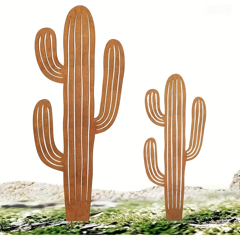 TEMU 2d Flat 2pcs Acrylic Cactus Decorations - Plants, End, Suitable For Outdoor/indoor Use - Low-maintenance Yard, Lawn, Or Tabletop Decor - Perfect