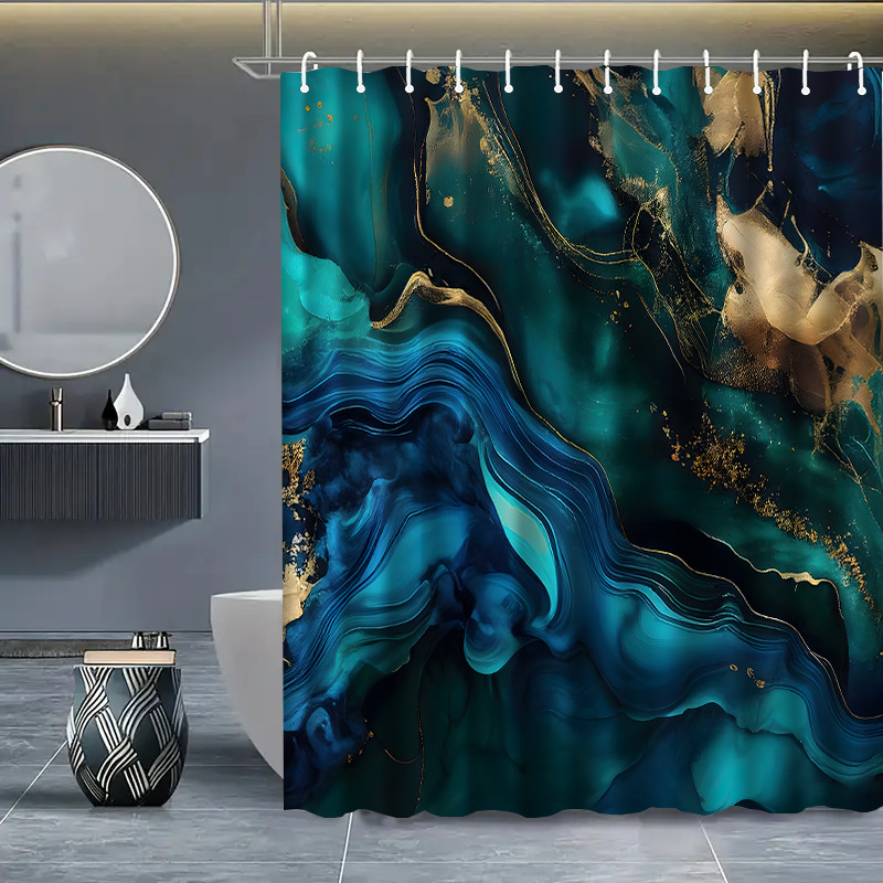 TEMU 1pc Marble Pattern Shower Curtain With Hook, Water-washable Shower Curtain, Bathroom Partition, Bathroom Additions, Home Decor