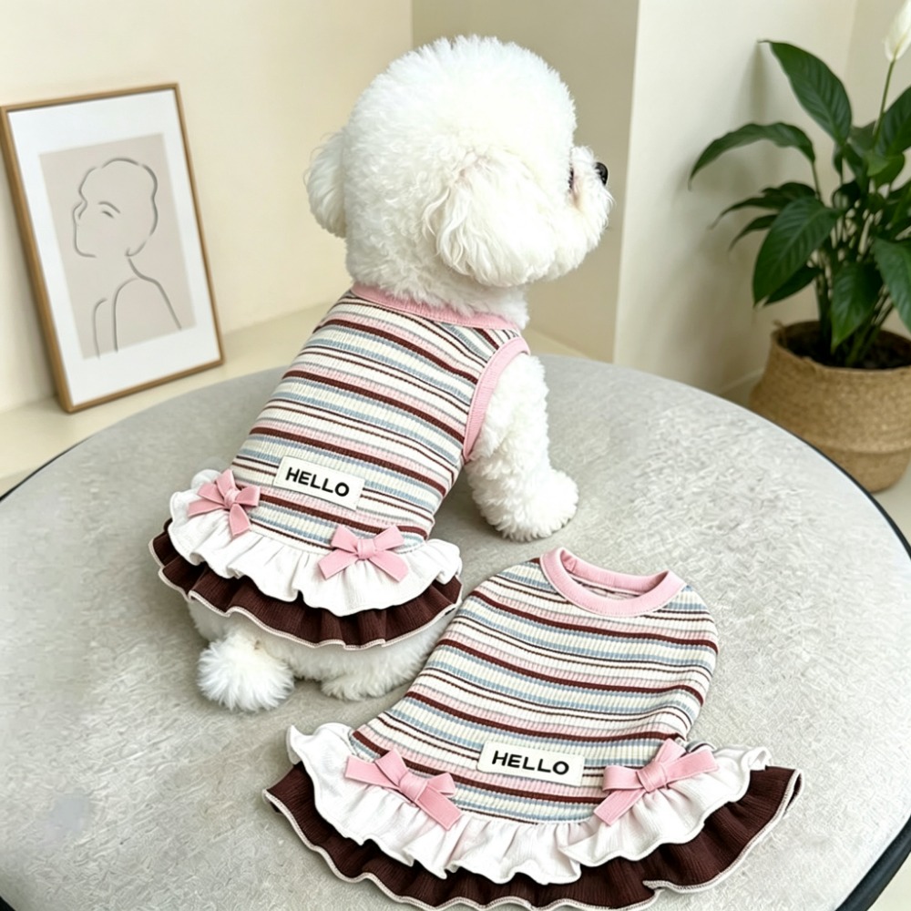 TEMU 【犬用】夏用抜け毛防止ストライプドレス | 高弾性ペット服 | 猫・犬用ストライプスカート | 小型犬向け快適な夏服 | かわいいプリンセススタイルのペット服