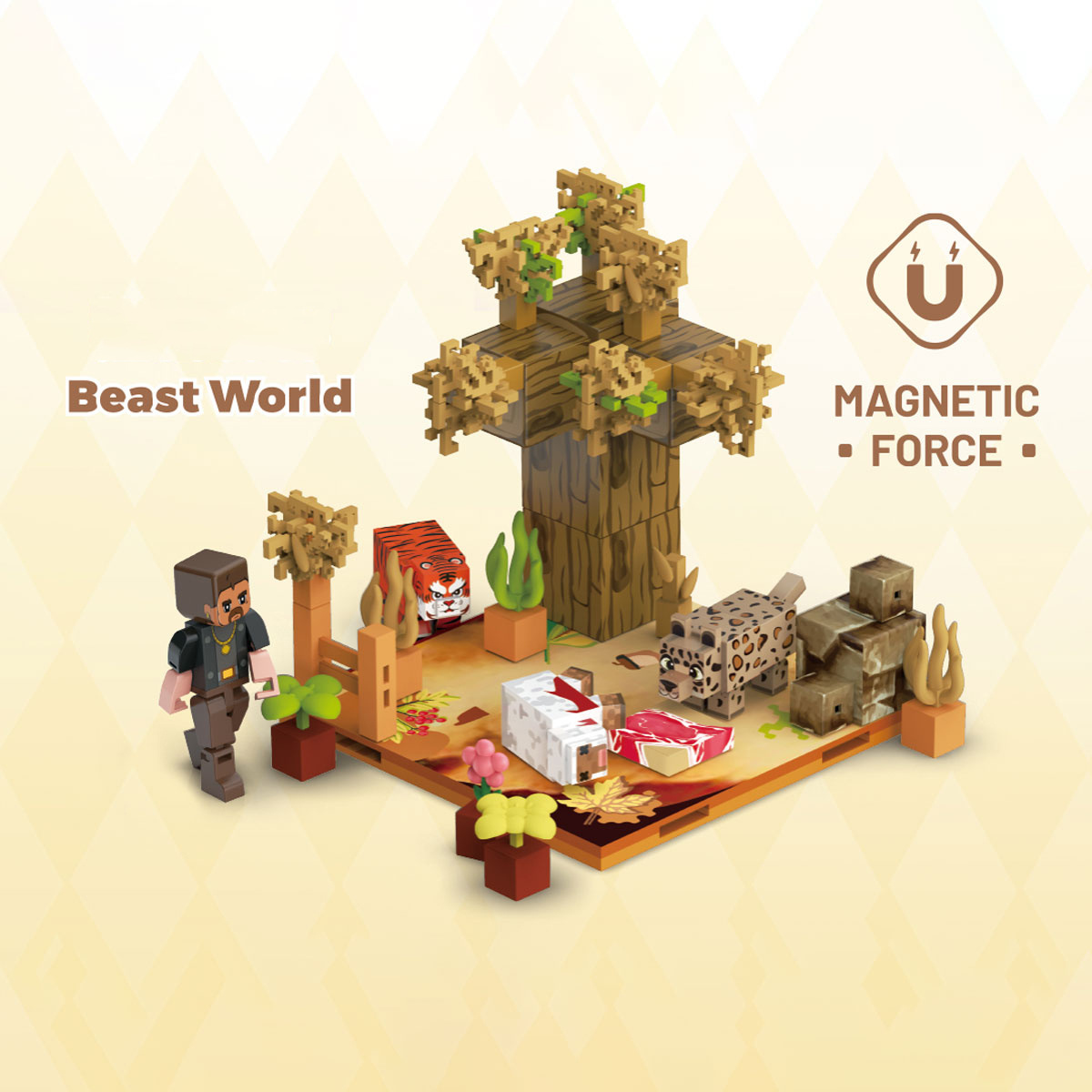 Beast World Scene Magnetic Building Blocks for Creative Play