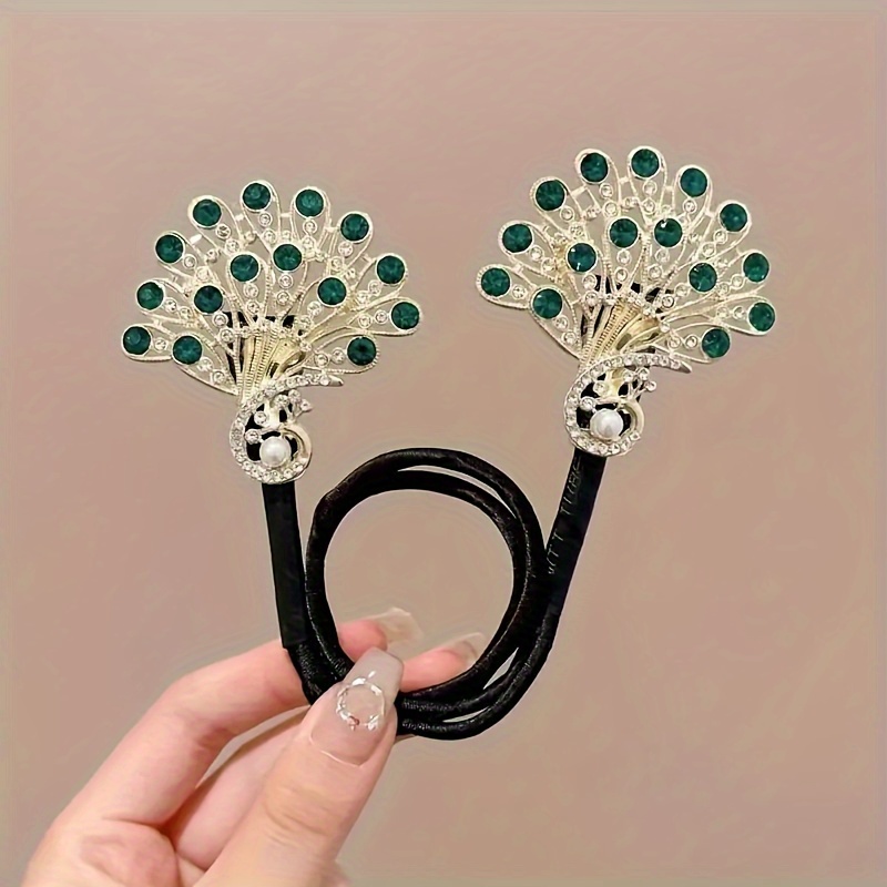 2pcs elegant peacock hairpin set diy french updo clip   accented alloy battery free stylish womens hairstyle accessory for parties weddings or daily use updo hair decor intricate design     hair accessories Product details 0
