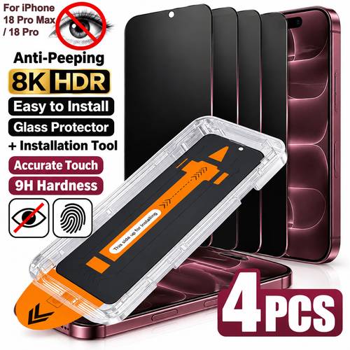 item picture 4pcs dust free chamber privacy tempered glass screen protector suitable for iphone 18 pro max 18 pro with dust free installation chamber automatic for quick application side view privacy protection full screen precise