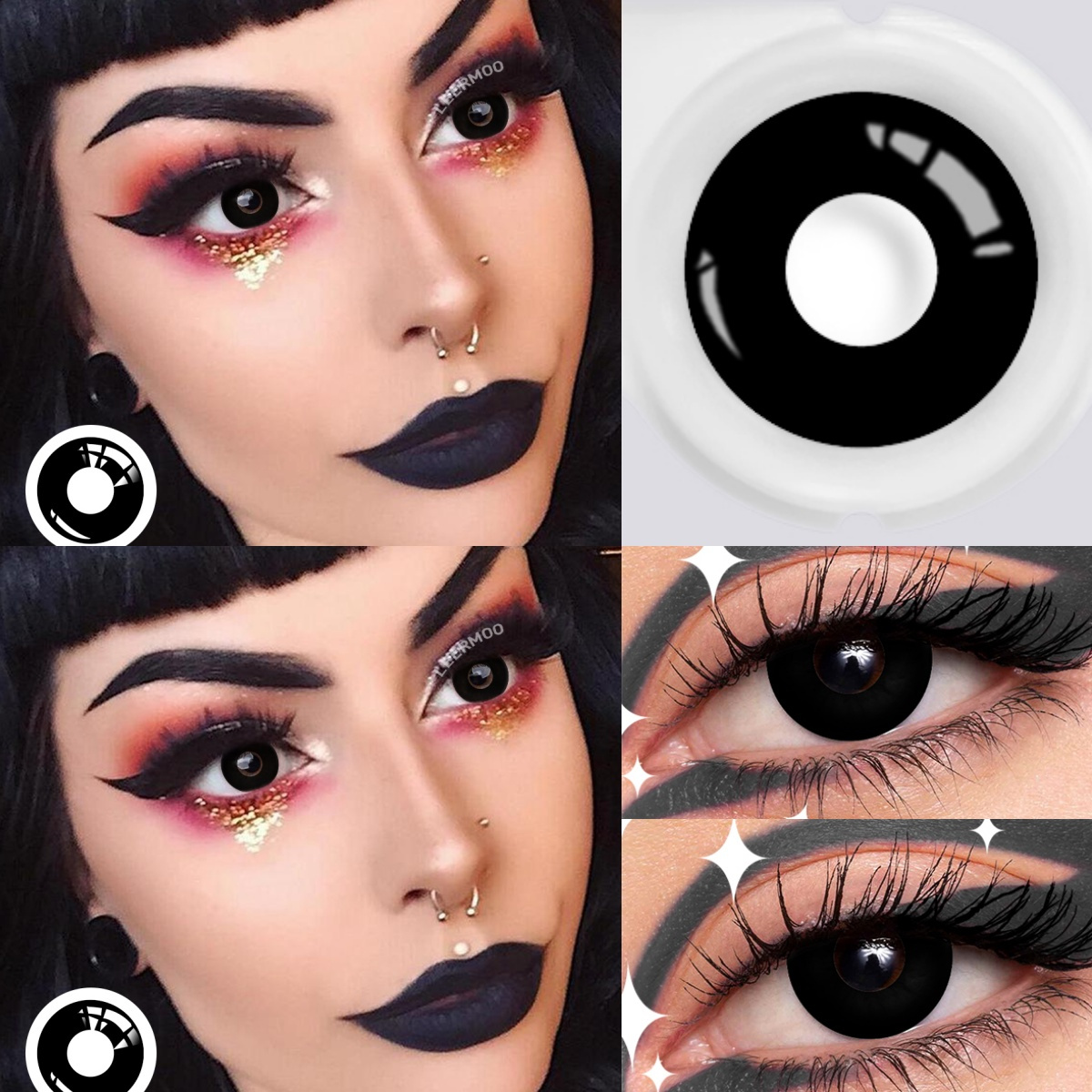   Demon s   Crazy Colored Solid Black Circle   - 14.5mm Extreme Enlargement, 6-Month   Wear for Devil/Dark Elf Cosplay, Post-Apocalyptic Makeup & Gothic Events - Compatible with Red Eyeliner & Cracked Lip Looks (38% Water Content)
