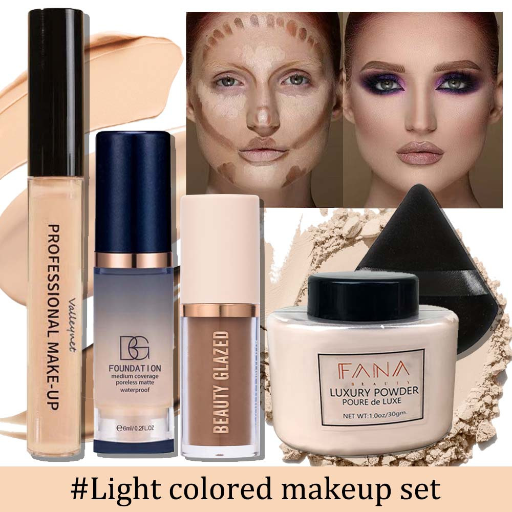 Image of 5pcs/set -one Face Base Kit - High- Concealer, Lightweight Liquid Foundation, 3d Contouring Cream, Long-lasting Loose Powder And Fluffy Puff - Natural Flawless Look (items , No Gift Box)