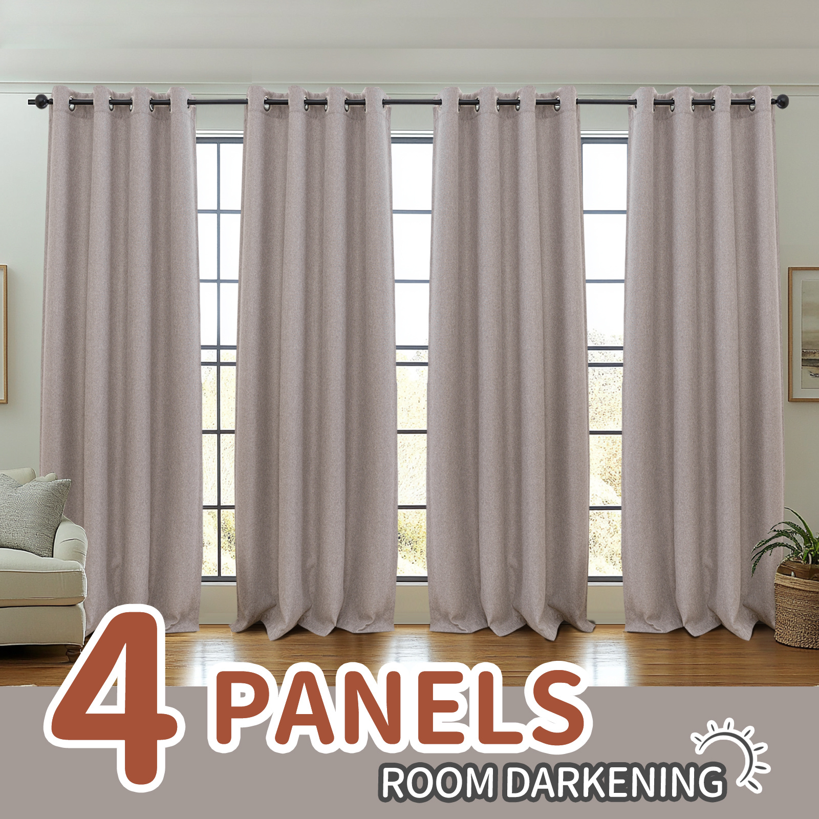 Temu – TEMU 4pcs Room Darkening Solid Color Curtains Textured Moderated Curtains For Thermal Insulated Drapes Grommet Top Window Curtains Home Decor