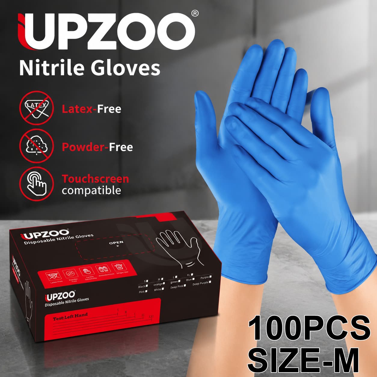 TEMU UPZOO Caja de 100 guantes desechables de nitrilo azules, antideslizantes y de elasticidad, adecuados para pintar, lavar coches y limpieza del