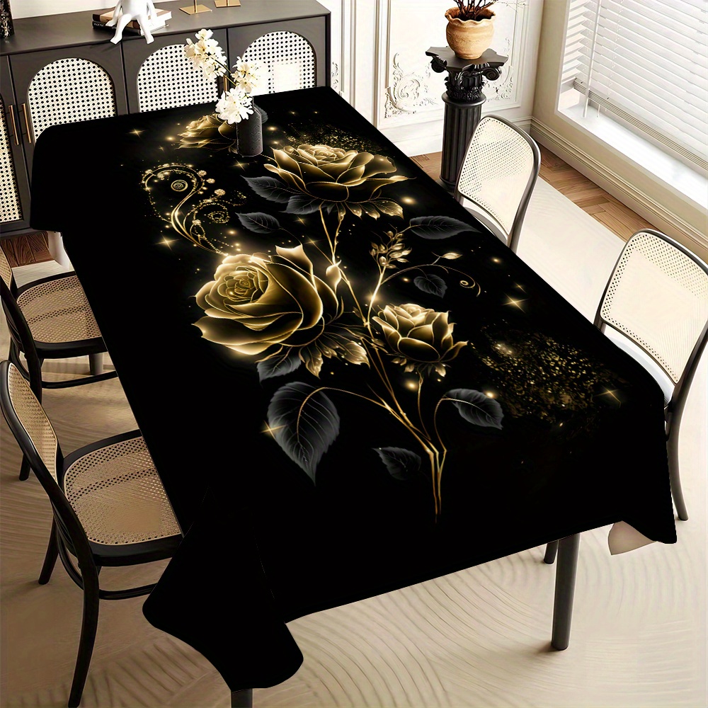 

1pc Nappe Noire Golden Rose, Lavable, pour -, Camping, , Fêtes d'Anniversaire, Festivals, Restaurants et Buffets, Protection de Table, Décoration de Table de Cuisine Maison