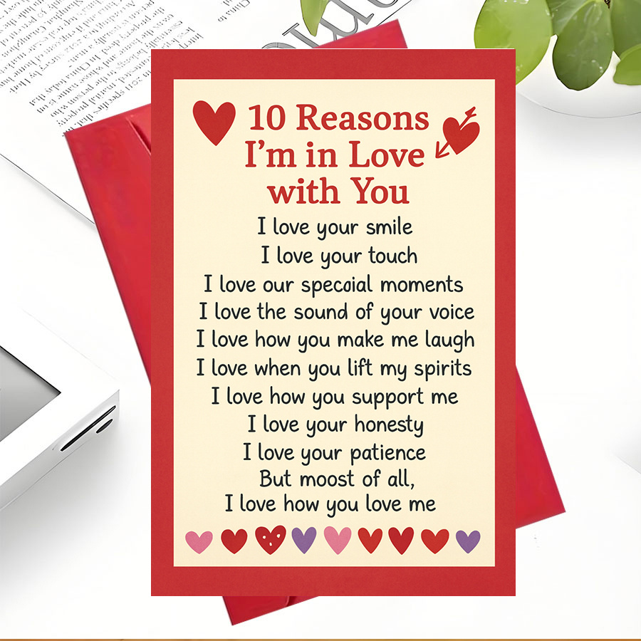 TEMU 1pc Perfectromantic Love Card Listing 10 Love With You Perfect Gift For Couples Anniversaries Valentines Day Or Special Moments To Your Feelings