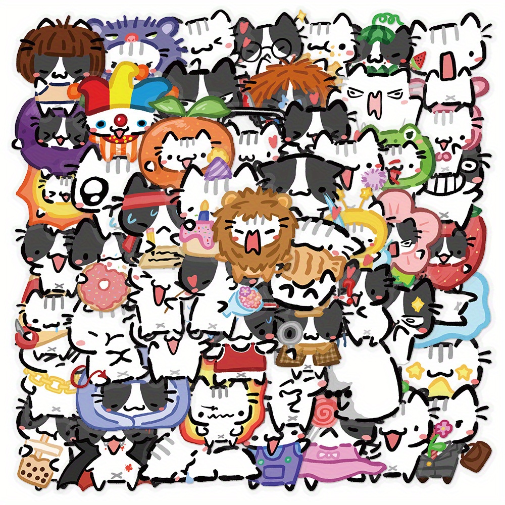 54pcs Funny Cute Kitty Cartoon Cat Graffiti Stickers, Aesthetics Stickers Water Bottle, Skateboard, Journaling, Scrapbooking Decals Party Supply