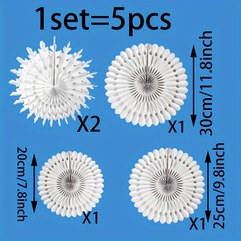 Image of Set Of 5 White Paper Snowflake Honeycomb Decorations – Stylish Winter For Christmas, Weddings, Parties, And Celebrations – Large Snowflake Decor For Trees, Walls, And Ceilings