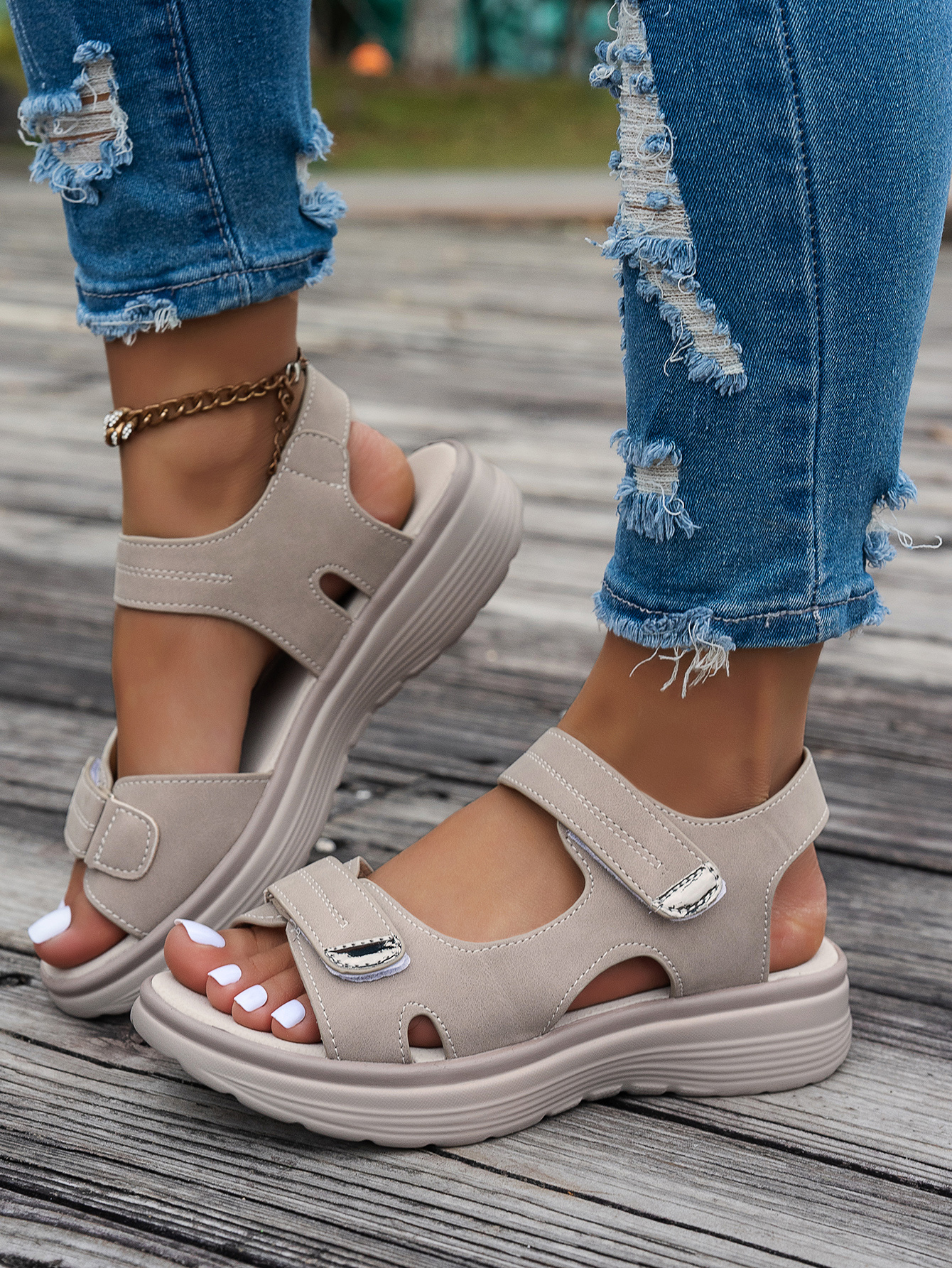   womens ankle strap sandals thick platform wedge heel breathable pu cover open toe casual   with cushioned insole secure straps for summer   Product details 10