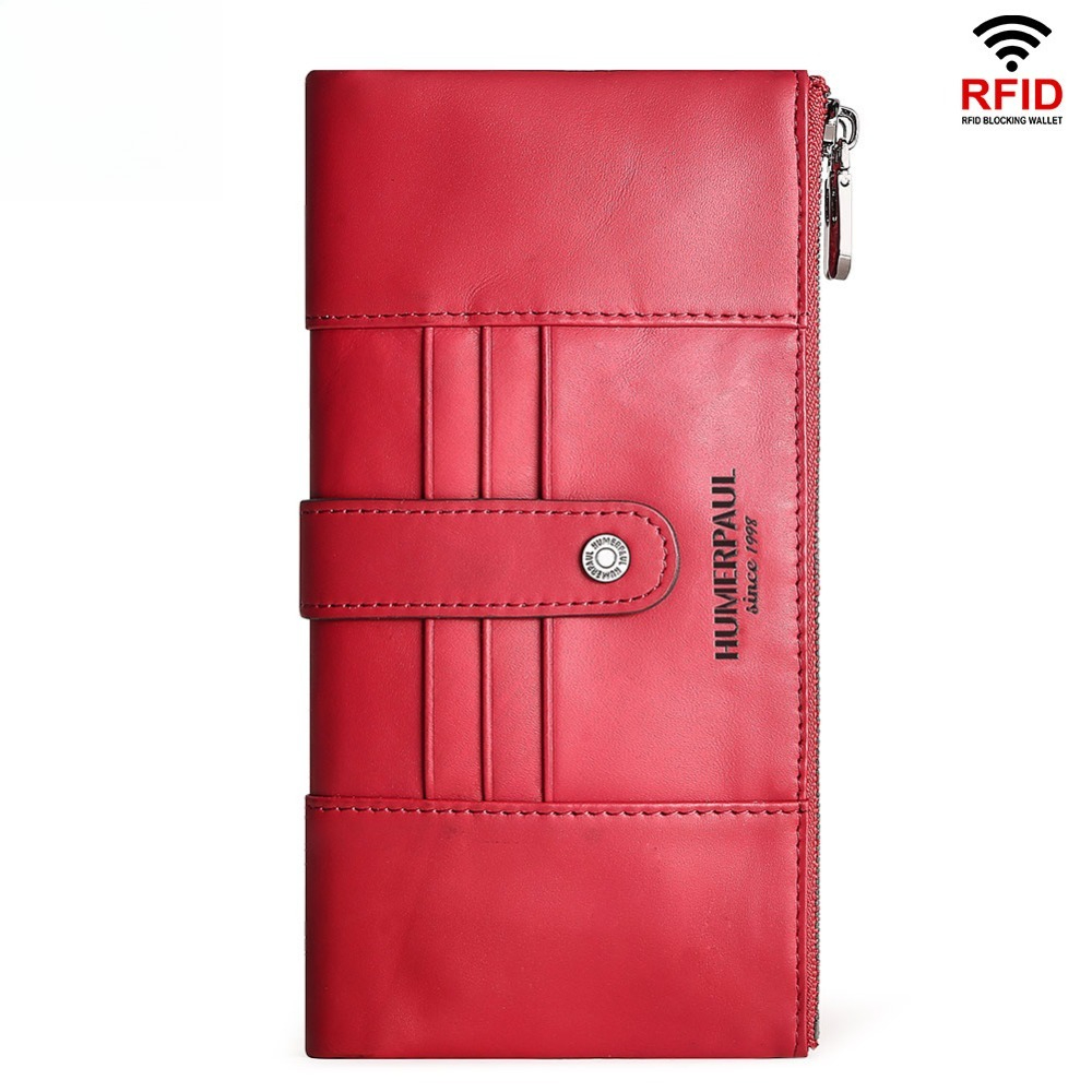 Genuine Leather Women's Wallet Long Style With Dual Zippers And Coin Pocket Top-grain Cowhide Rfid-protected Multi-card Clutch Ideal For Daily Use For Birthdays, Anniversaries, And Valentine's Day