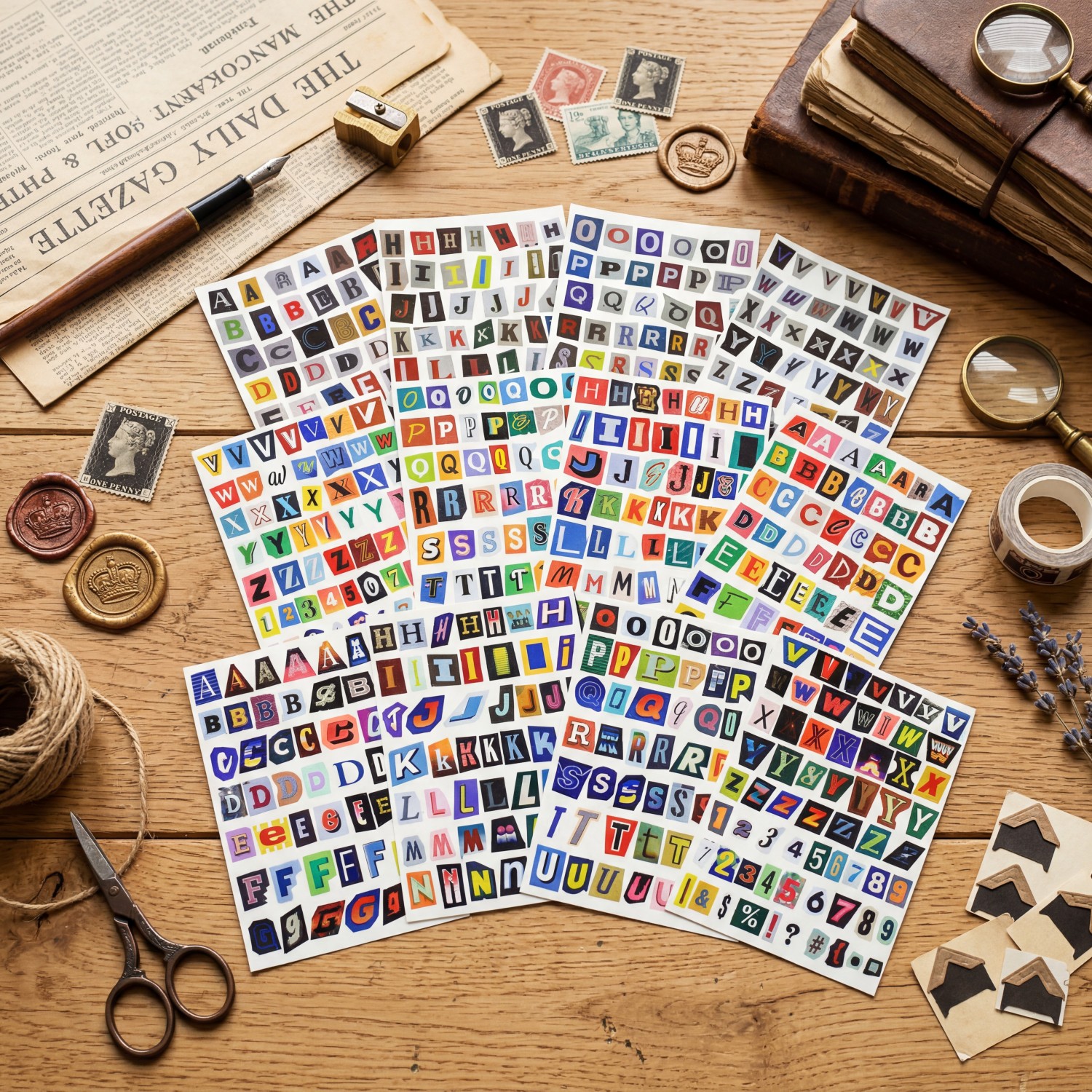 E-shop 600 Stück Lösegeld-Brief-Sticker geeignet für Scrapbooking, Junk-Journaling, DIY-Bastelarbeiten – 12 Blätter nicht wiederholendes