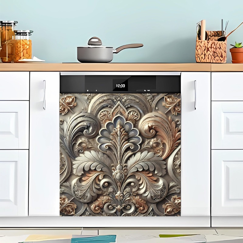 

Chic Stainless Steel Floral Magnetic Dishwasher Cover - 23" X 26" Metal Art Decorative Panel, No Power Needed