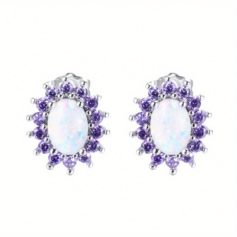 Women's Classic Oval White Sunflower Design Stud Earrings