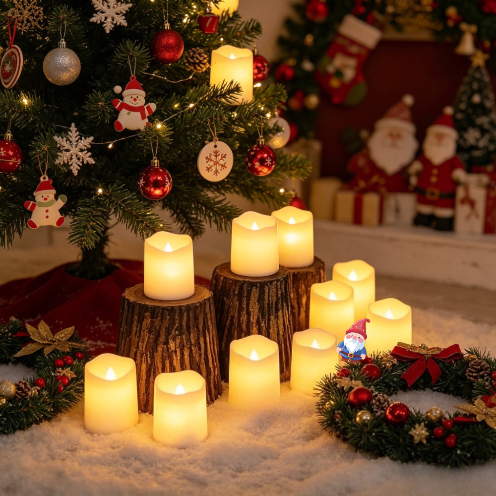 LED Teelichter 12er Set – Flammenlos, Mit Timer (6h An/18h Aus), Batteriebetrieben (CR2032 Inklusive), Echter Flammeneffekt – Für Weihnachten, Party & Deko