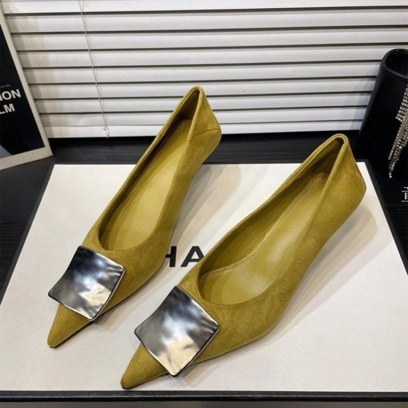 Image of European And Metal Square Pointed Toe Mid-heel Shoes, Elegant Commuter Thin Heel Shallow Mouth Shoes, Versatile And Comfortable Women's Footwear For Workplace, Women Shoes