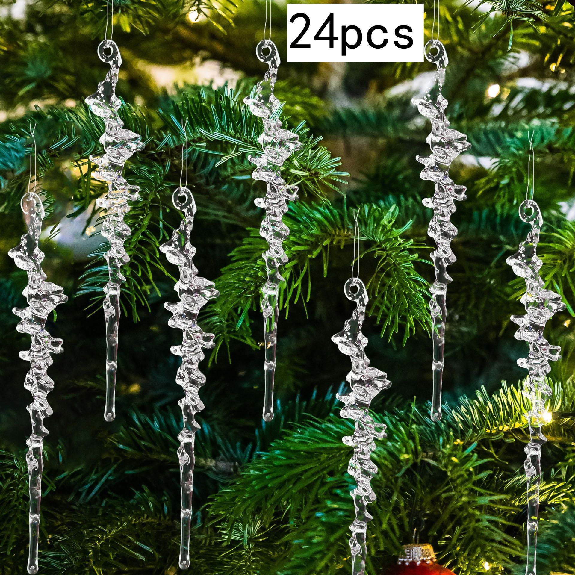 TEMU 24pcs Christmas Icicles Ornaments Clear Acrylic Xmas Tree Icicle Hanging Ornaments For Christmas Tree Decorations (transparent-5.12inch)