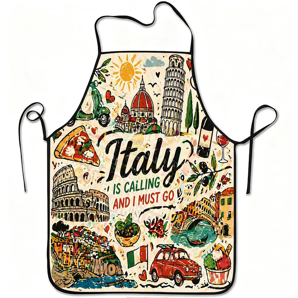 TEMU Grembiule a tema da 1 pezzo con stampa di viaggio - Cintura regolabile e / italiana per cucinare, giardinaggio, raccolta in frutteto, Natale,
