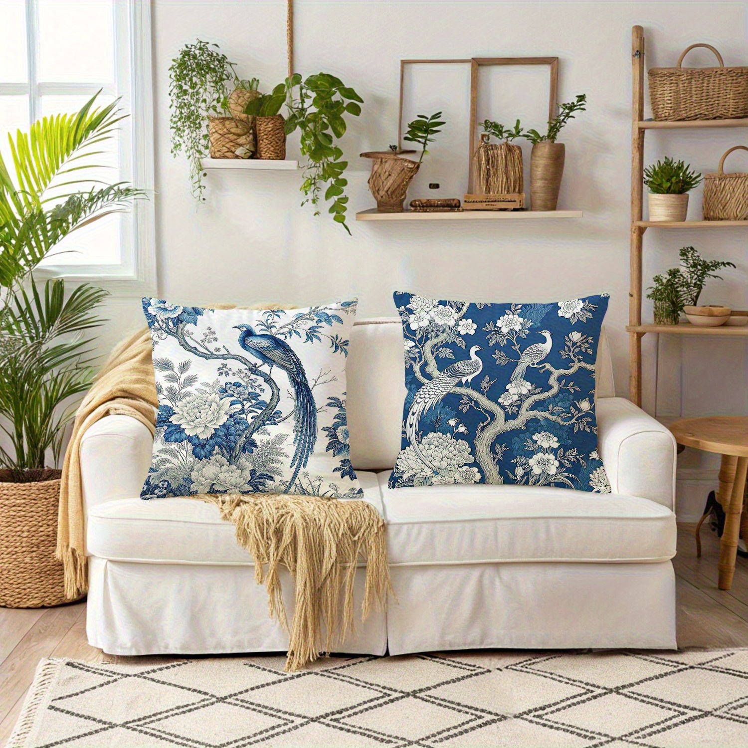 TEMU 2pcs Set, Blue And White Porcelain Blue And White Floral Bird New Chinese Style Pillowcases. Soft, Comfortable, And Polyester Short-pile Fabric,