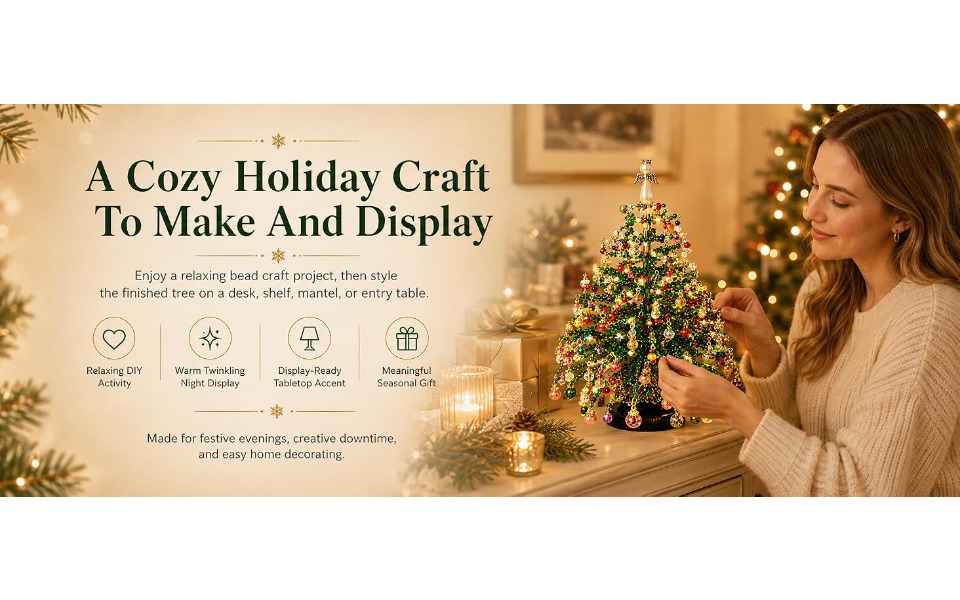beaded mini christmas tree making kit handcrafted tabletop xmas tree decor with multicolor   ornament pendants wire additions   2pcs christmas greeting cards   gift for   christmas new year present Product details 13
