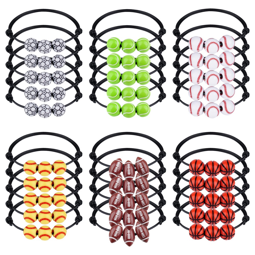 TEMU 30pcs Bulk Pack Football & Basketball Party Favors Suitable For Soccer, Baseball, Volleyball - Adjustable Wristbands With Beads For Goodie Bags,