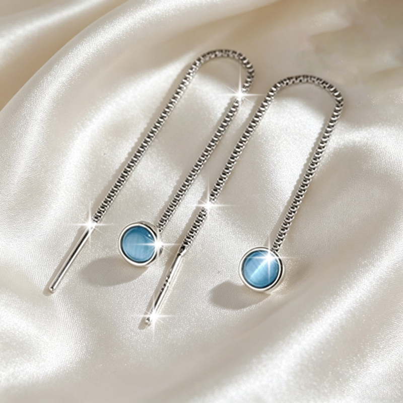 Stylish Long Drop Earrings for Women in Sea-Blue Design
