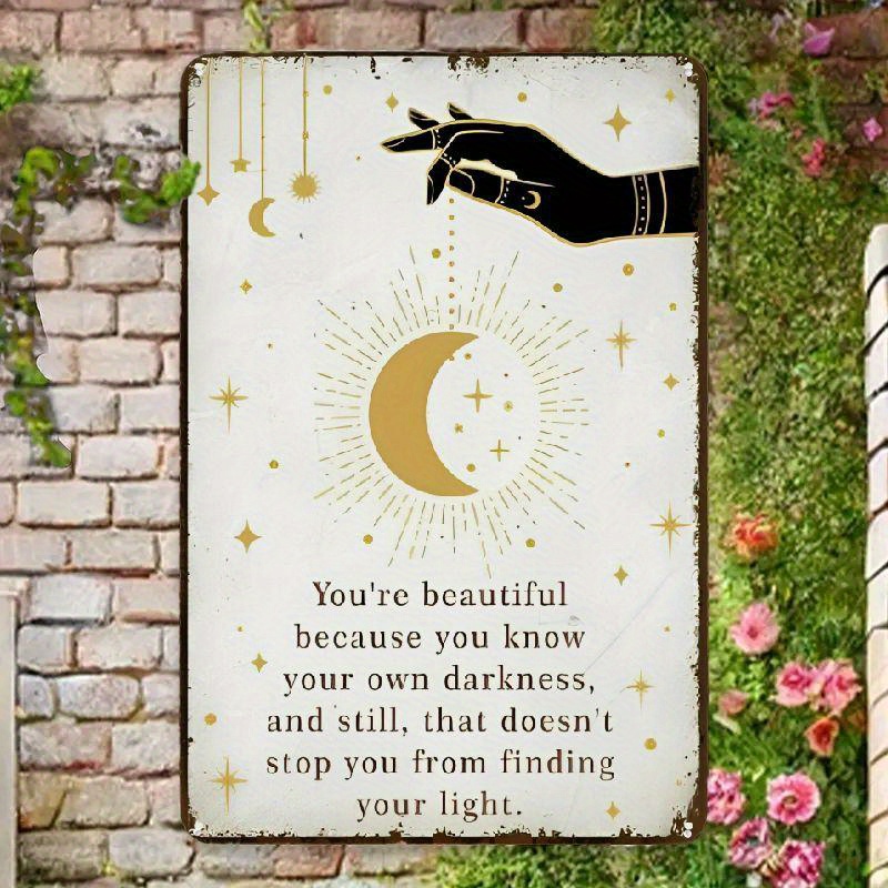 TEMU 1pc And Stars Wall-mounted Metal Wall Sign - Celestial Night Sky Theme With Moon Phases & , Durable Mural Suitable For Home Decor,, Bedroom,,
