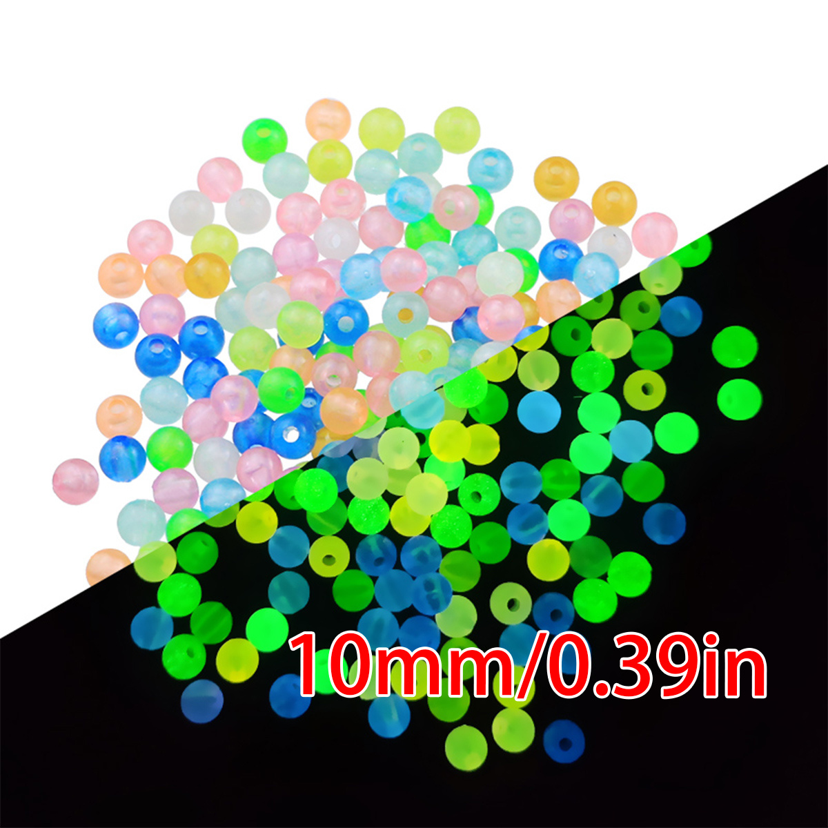 TEMU 6/8/10mm Mixed Color Acrylic Luminous Beads T-through Hole Loose Beads Decorative Beads Original Color Luminous Fluorescent Beads Beads And Bead