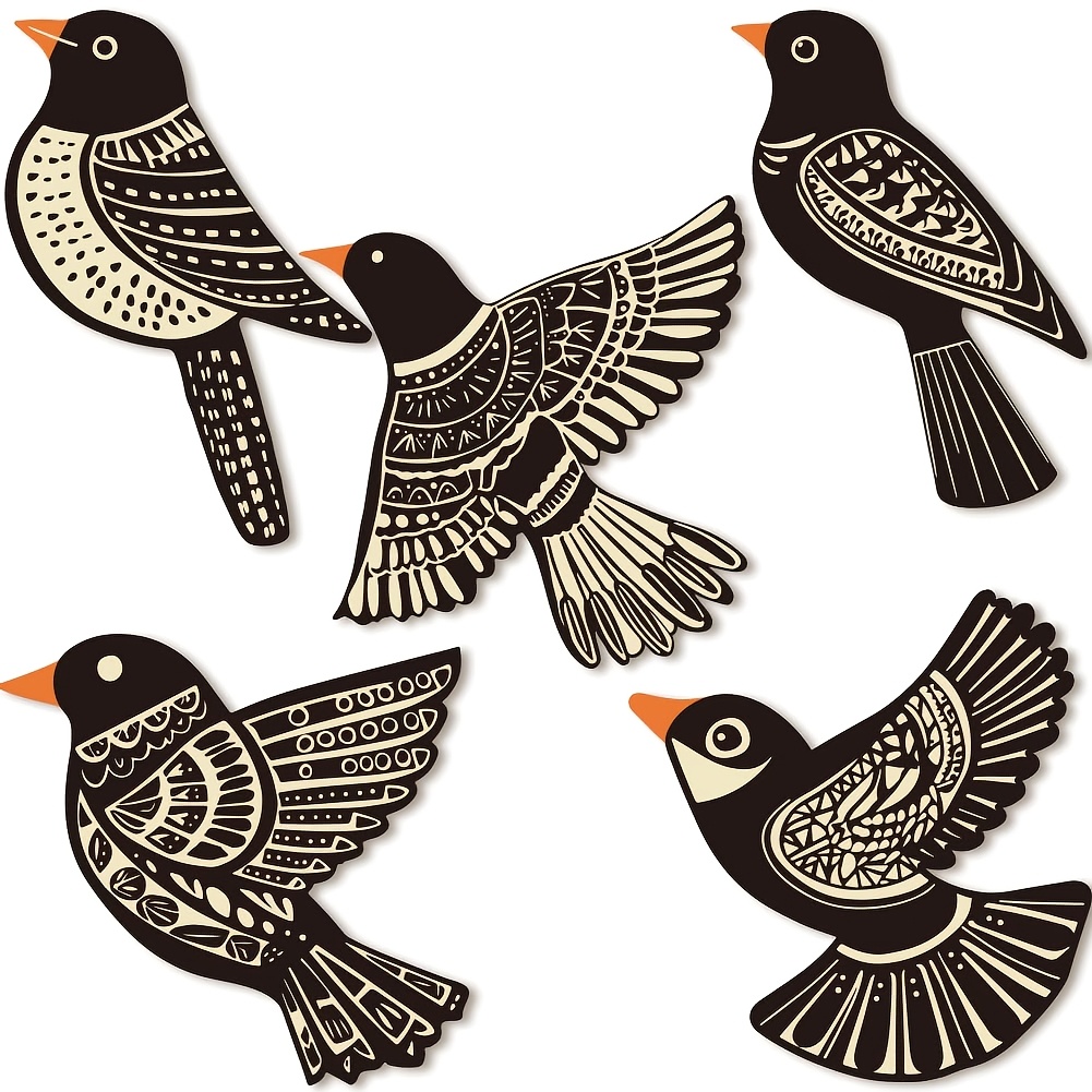 TEMU 2d Flat, 5pcs Artistic Bird Decorations, Bohemian Country Style, Wall Art, Suitable For Room Gift Bedroom Kitchen Office Decor