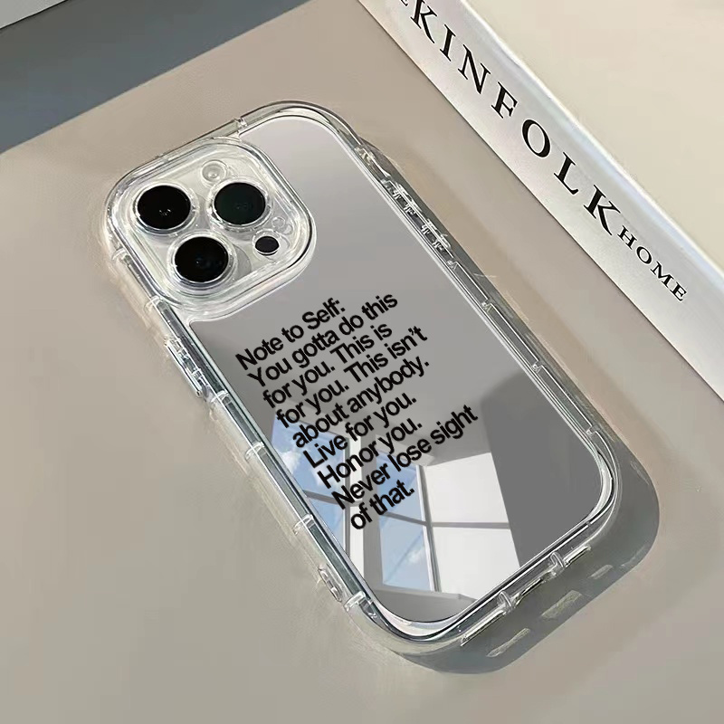TEMU Phone Case - 1 Black English Slogan Mirror Phone Case Makeup Mirror Pc Hard Shell 1.5mm 3-in-1 Full-coverage Anti-fall Precise Hole Protection