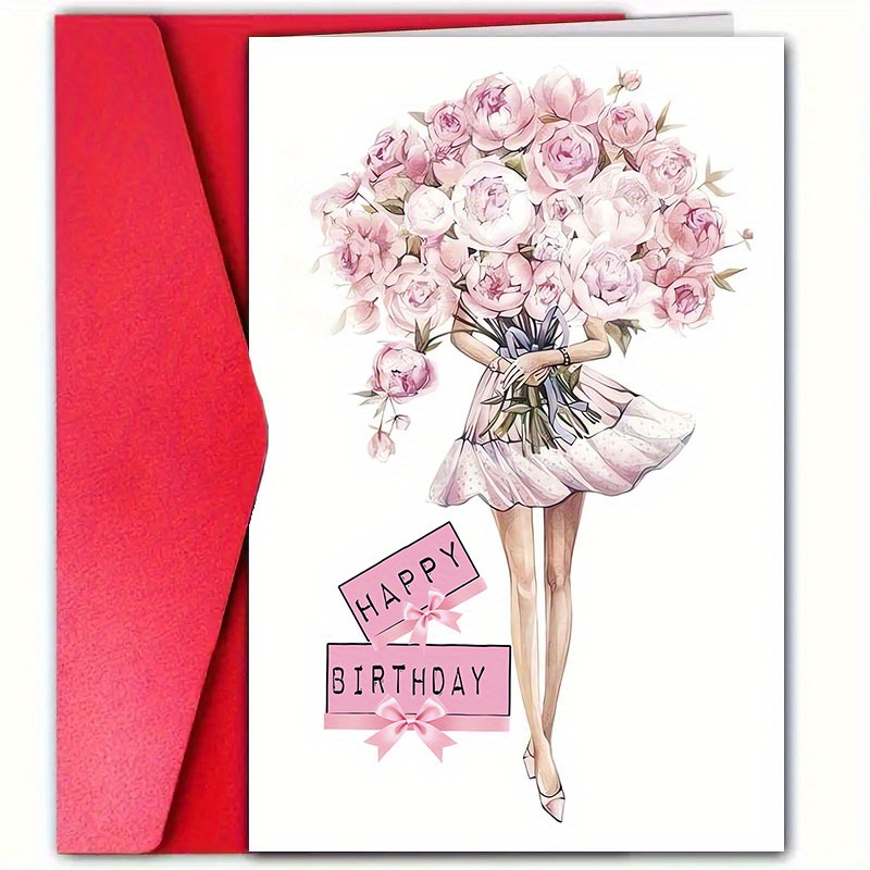 

1pc, Beautiful Birthday Card With Envelope (12cm*18cm), For You, A Woman Holding Flowers, Suitable For Your Friends, Colleagues, Husband And Wife, Family And For Employees To Thank