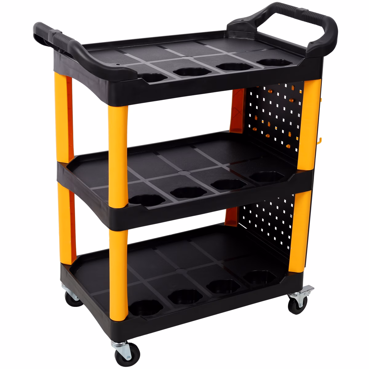 3-Tier Rolling Utility Cart with Pegboard Hooks&co...