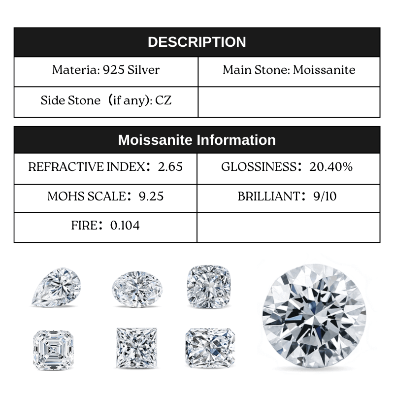 Women's 1/2/3/5 Carat Elegant Black Moissanite Four-Claw Ring in 925 Silver